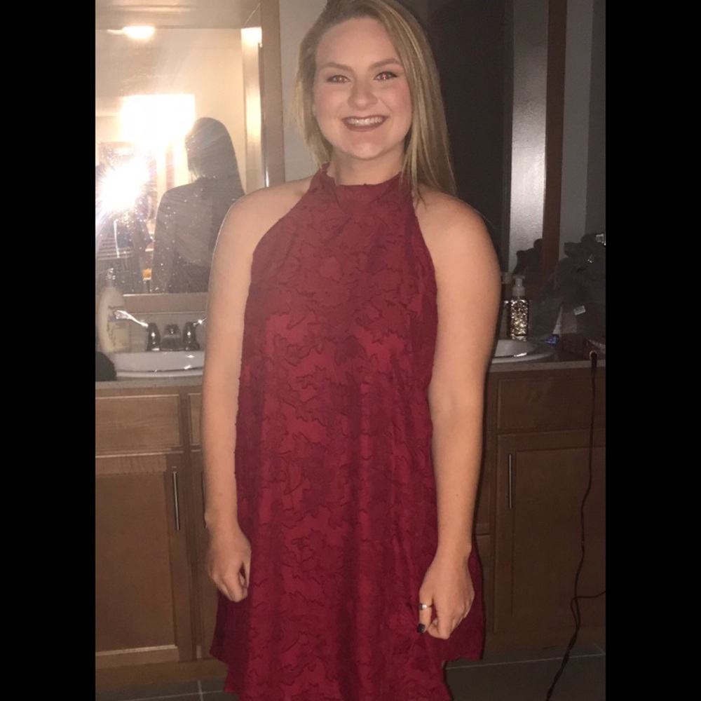 SIZE L, DARK RED, TIE HALTERED, OPEN BACKED, DRESS